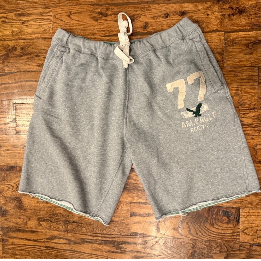 Vintage American Eagle 77 Distressed Raw Hem Sweat Shorts Gray XL Y2K Gorpcore